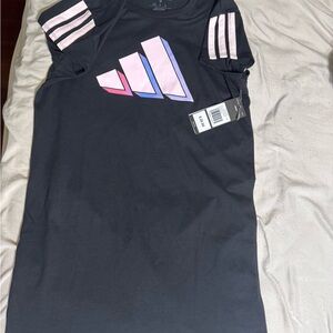 NWT adidas Black Tee with Pink and Lavender Gradient Logo